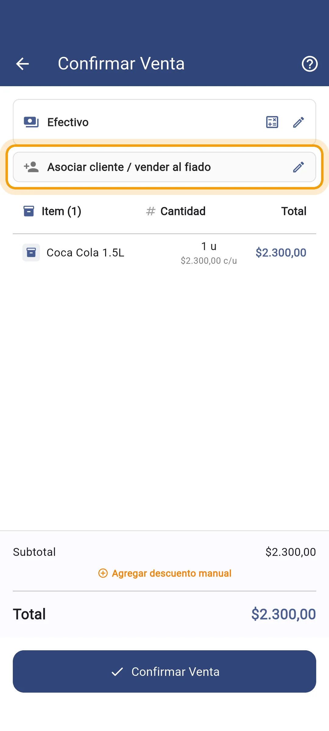 Botón para asociar el cliente y elegir el pago