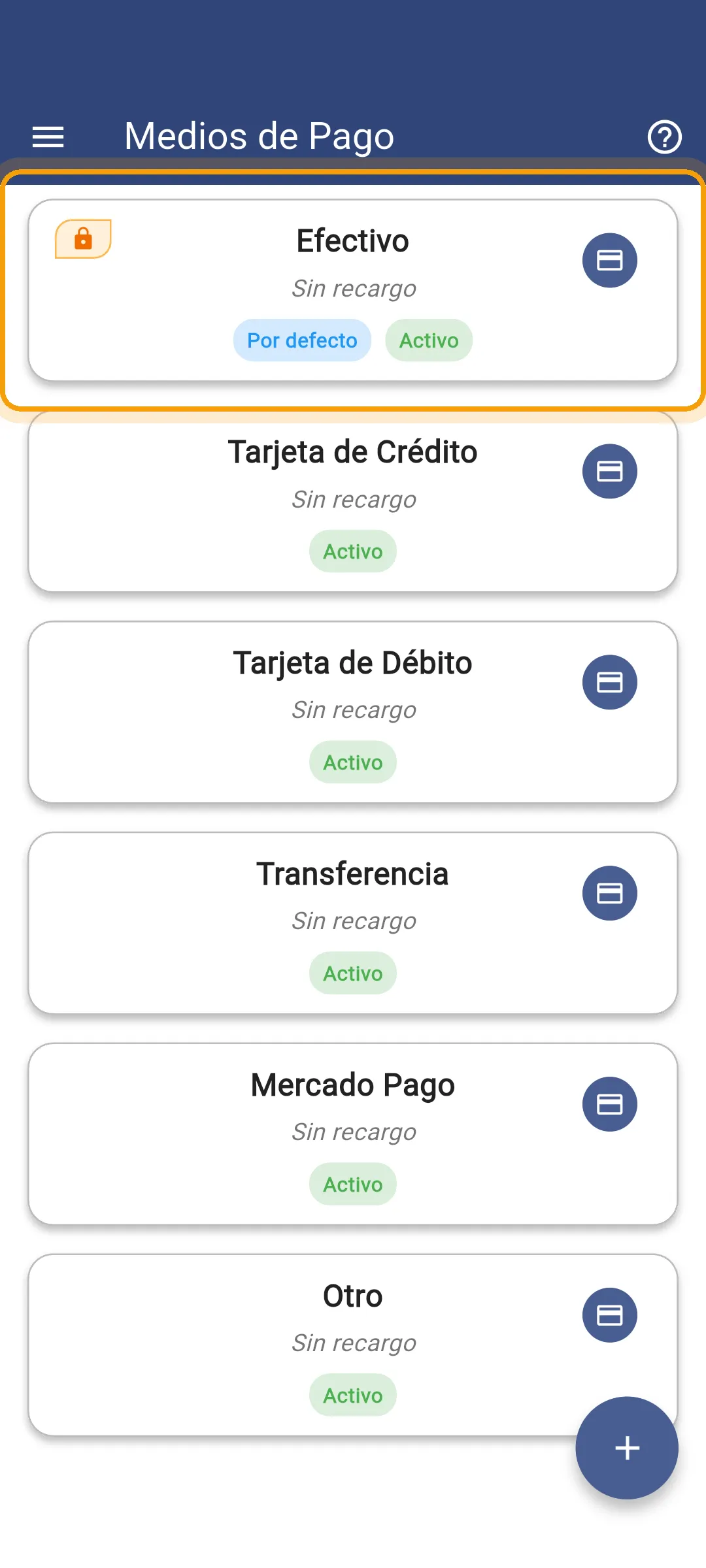 Primer medio de pago de la lista