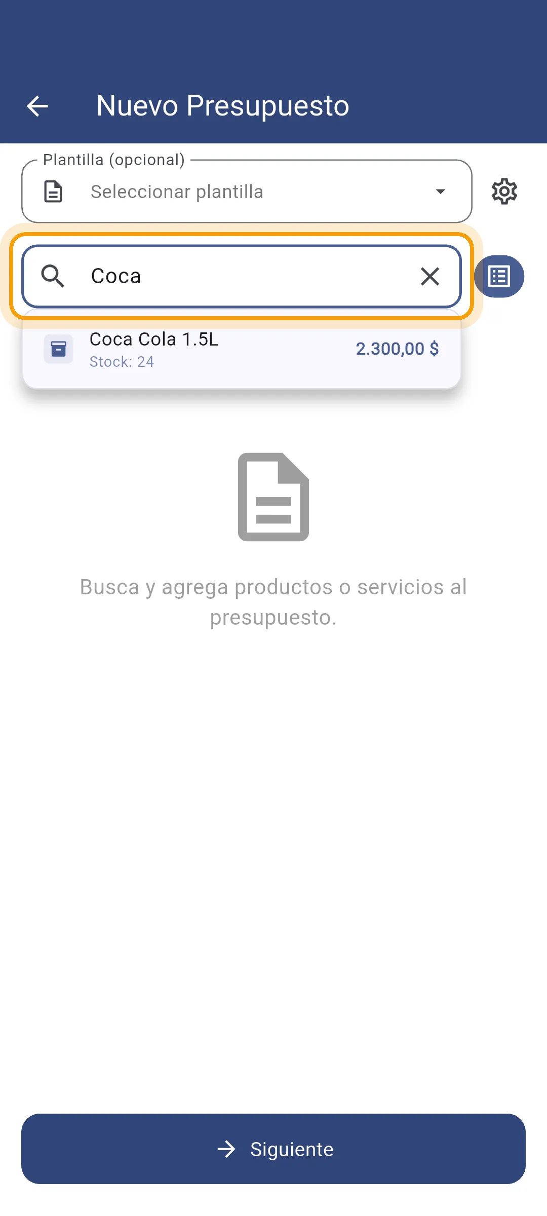 Buscador de productos en la app