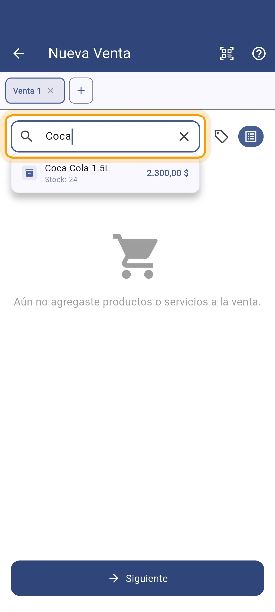 Buscador de productos en la app