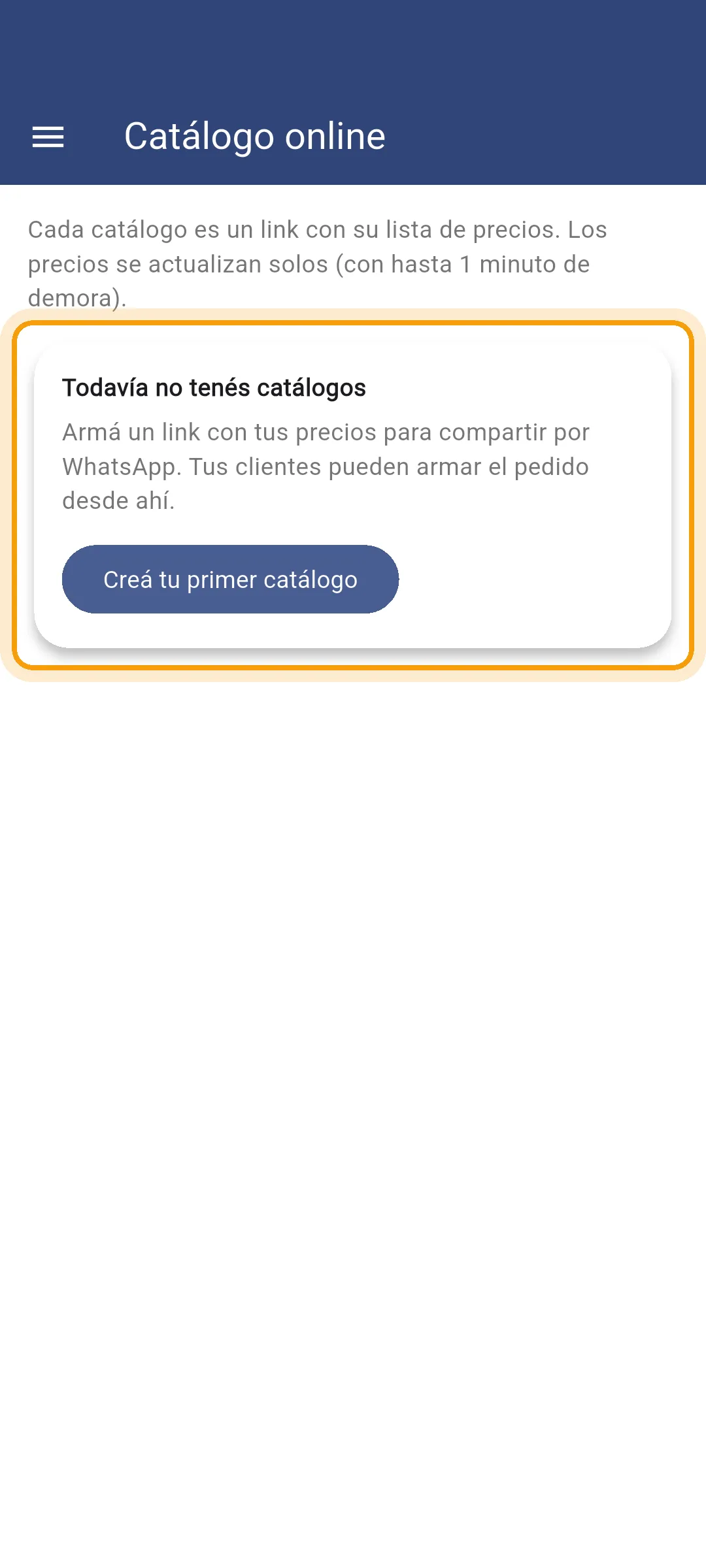 Botón Creá tu primer catálogo en la app