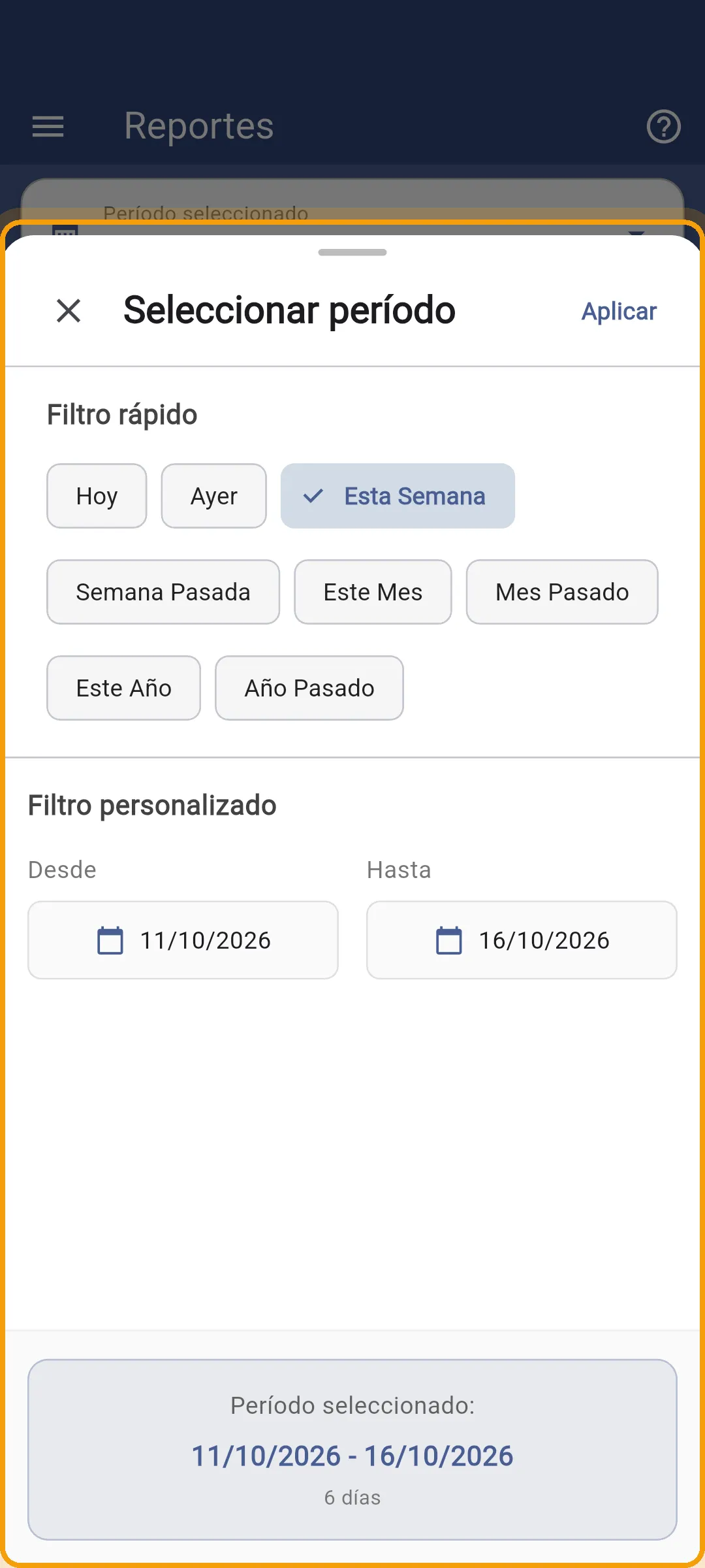 Selector de período en la app