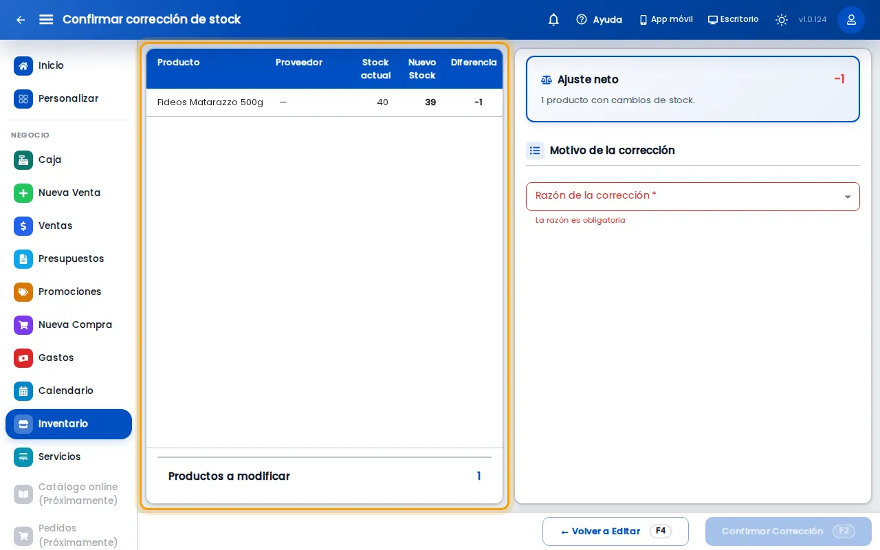 Resumen de los cambios antes de confirmar