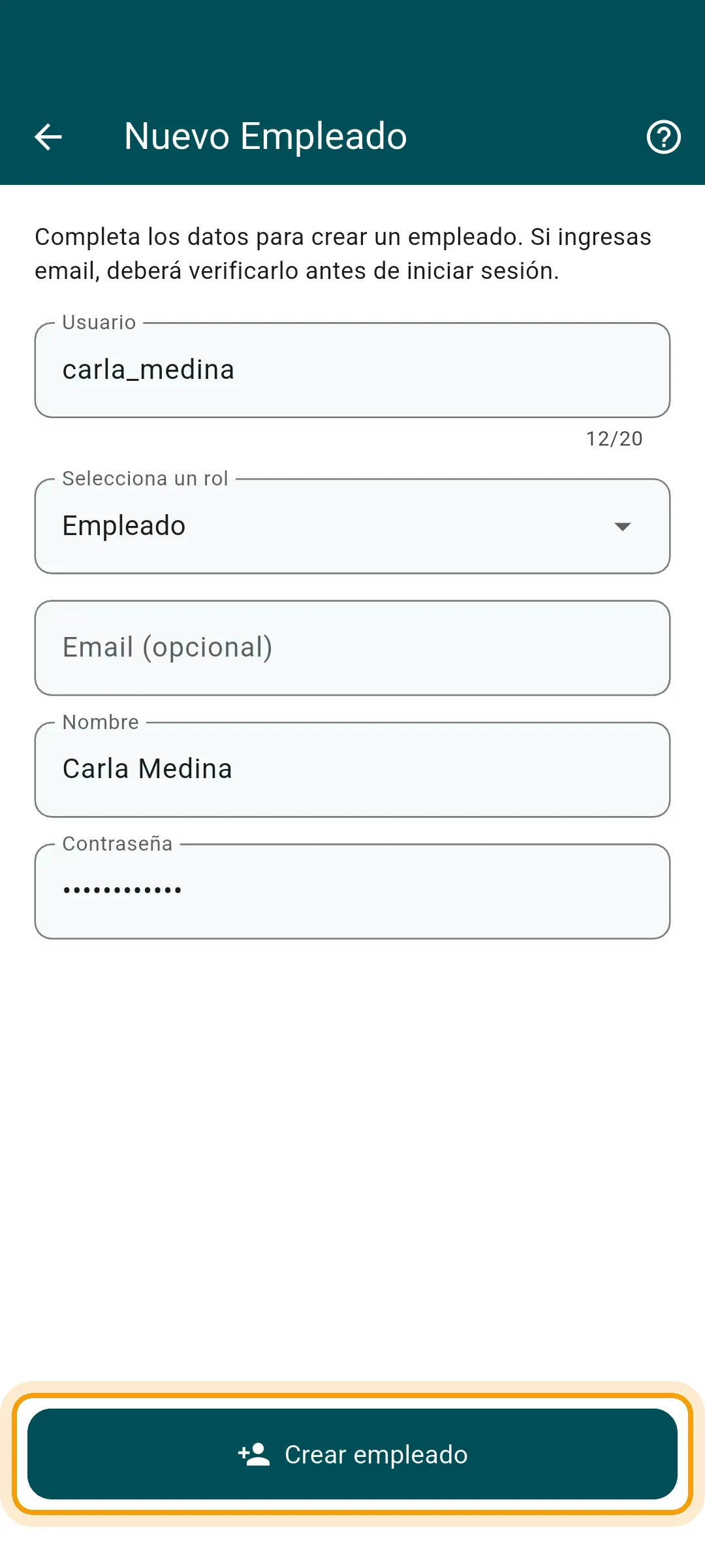 Formulario de nuevo empleado completo