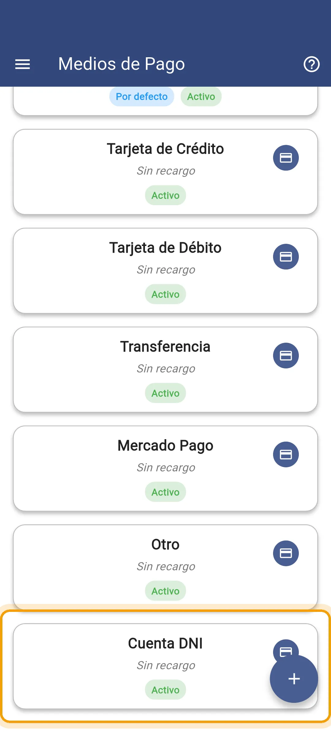 El nuevo medio de pago ya guardado en la lista de la app