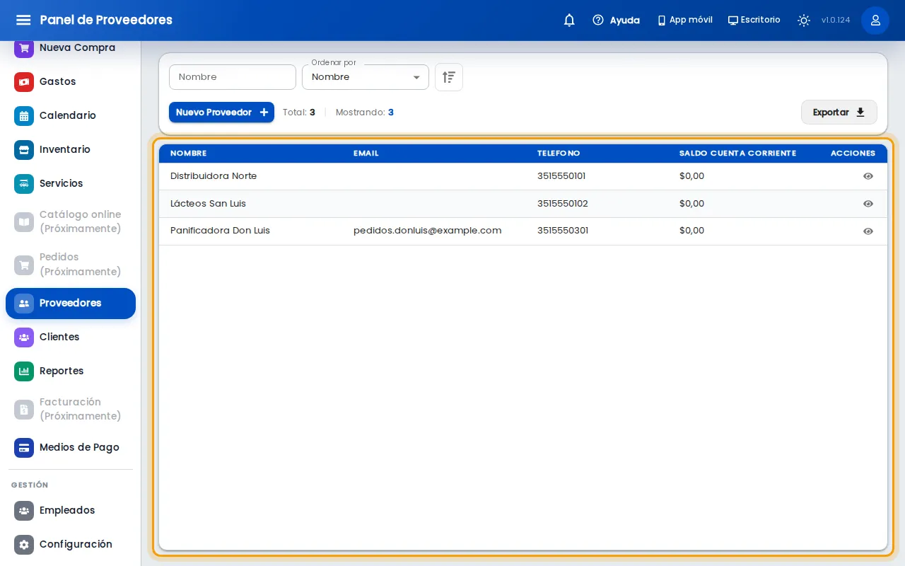 Lista de proveedores con el proveedor nuevo