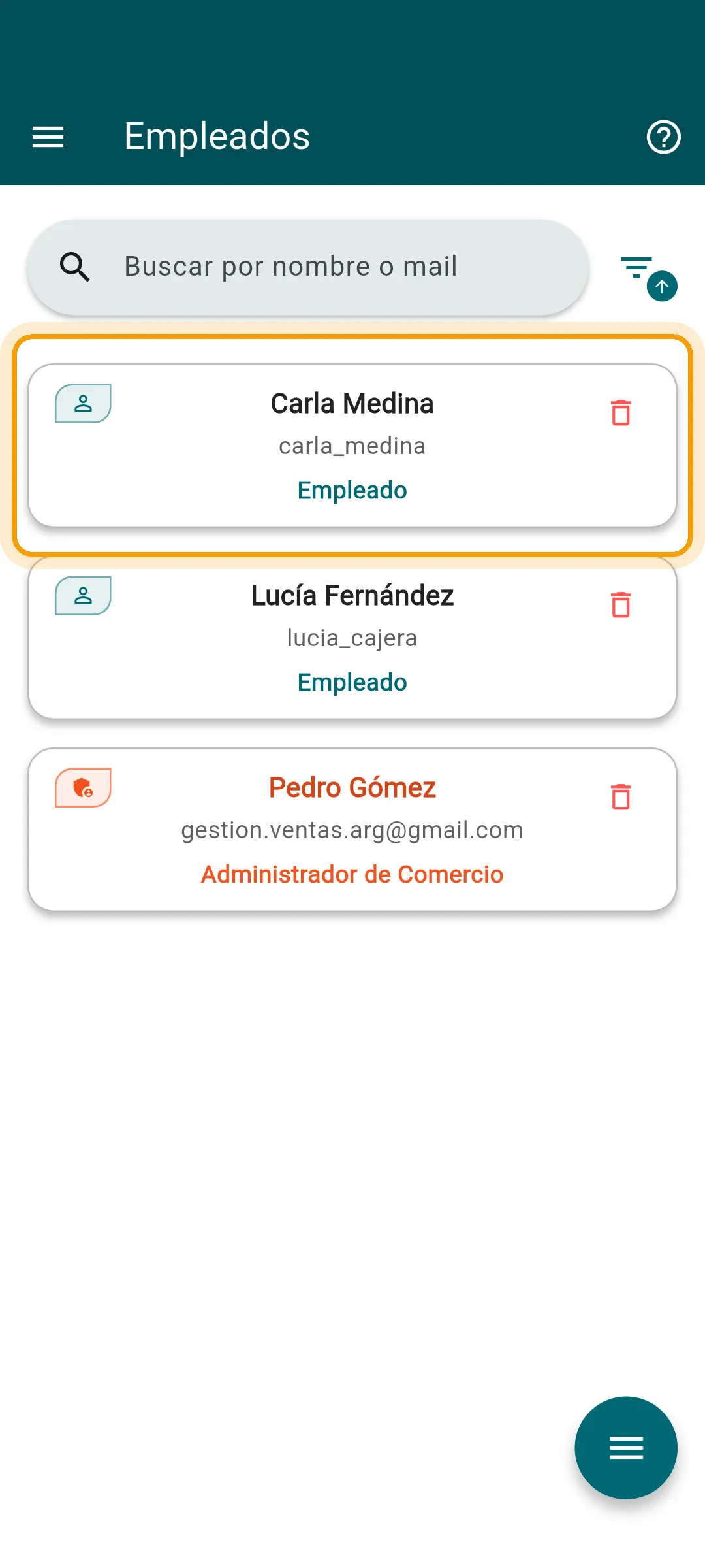El empleado nuevo en la lista de empleados
