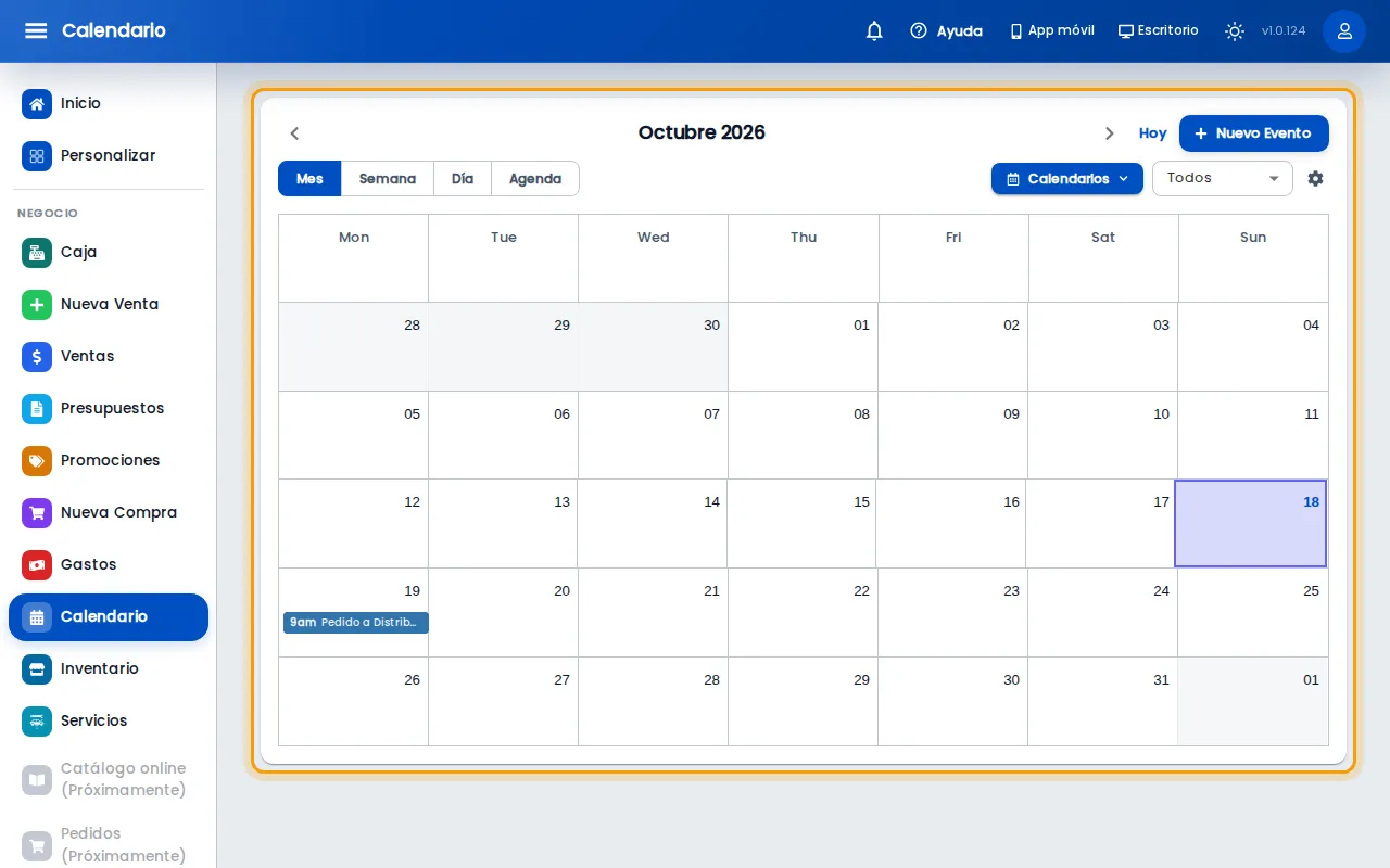 Calendario del mes con el evento nuevo