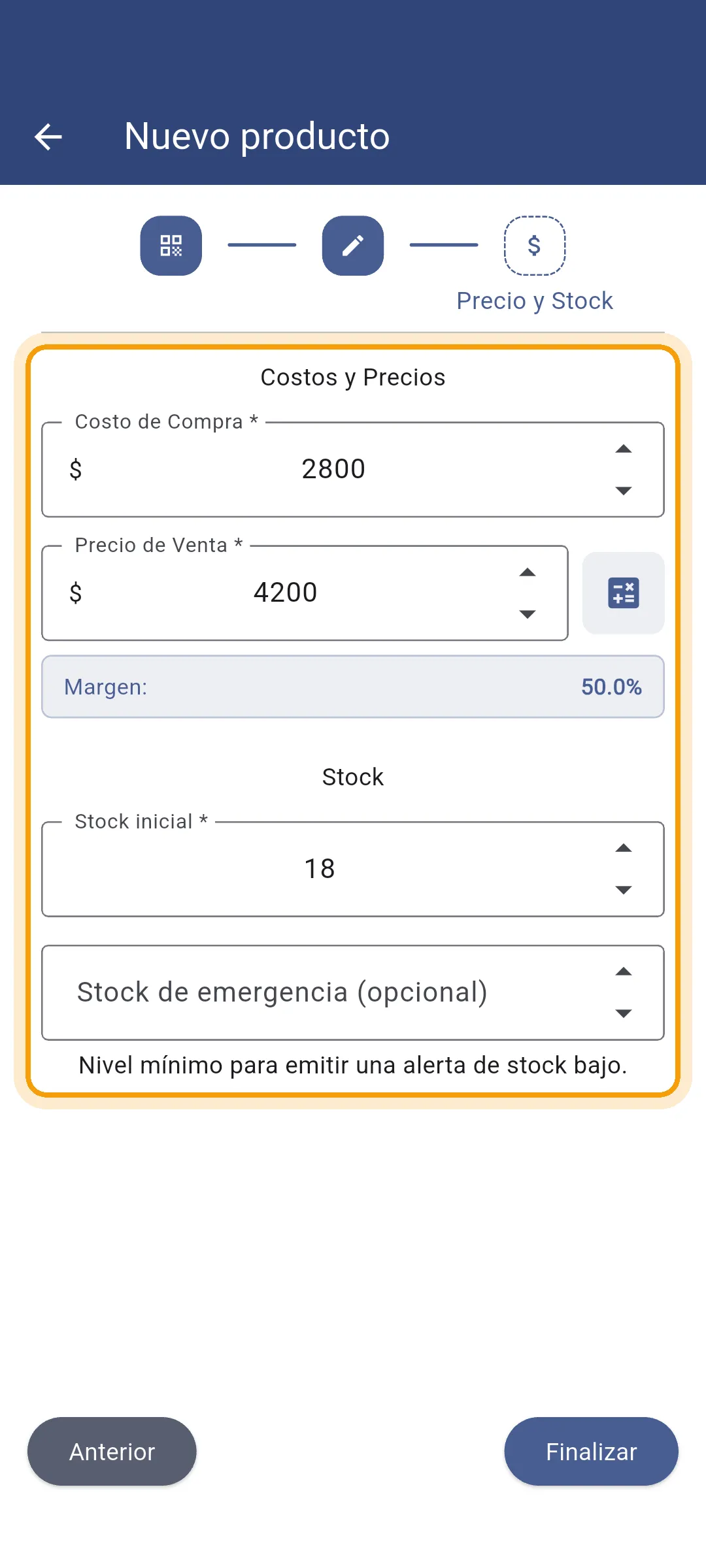 Paso de precio y stock completo
