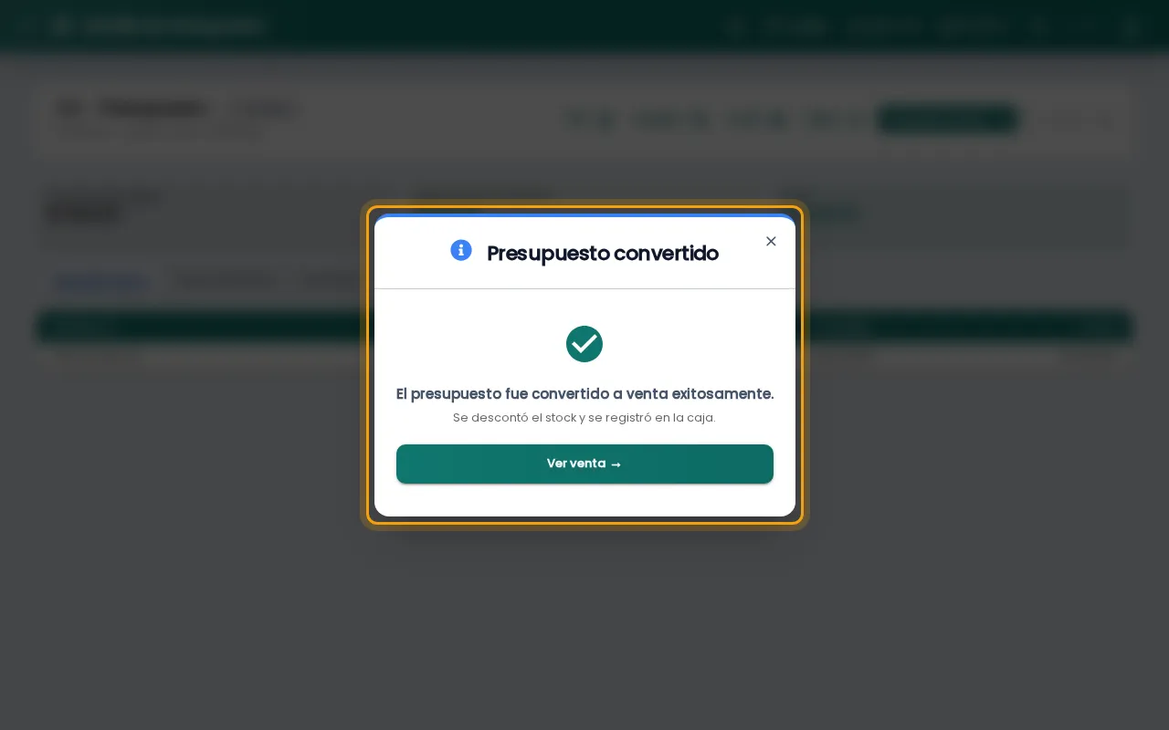 Presupuesto convertido a venta con éxito