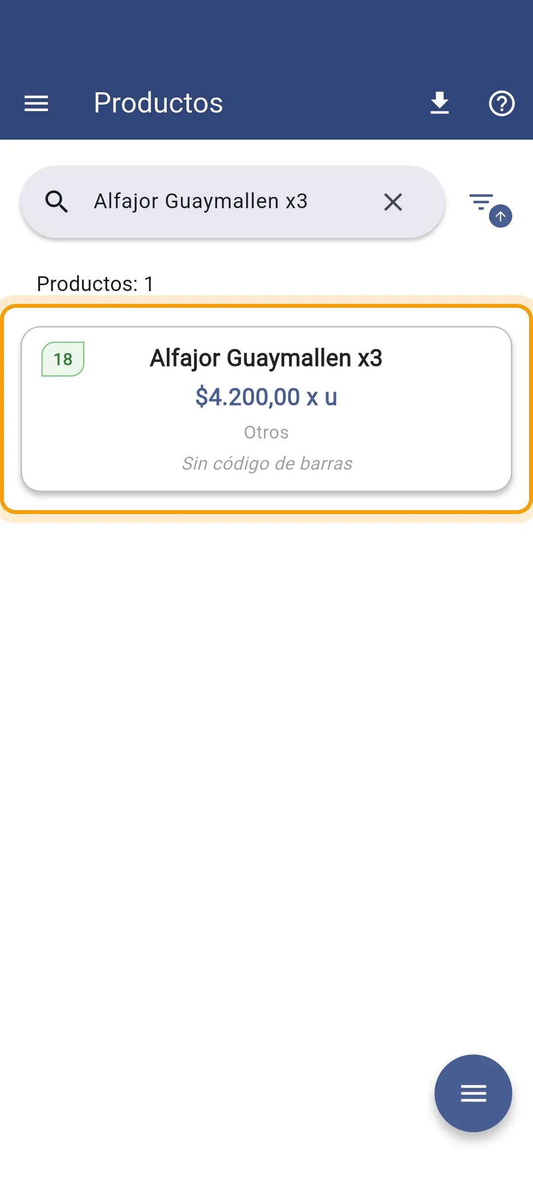 El producto nuevo en la lista