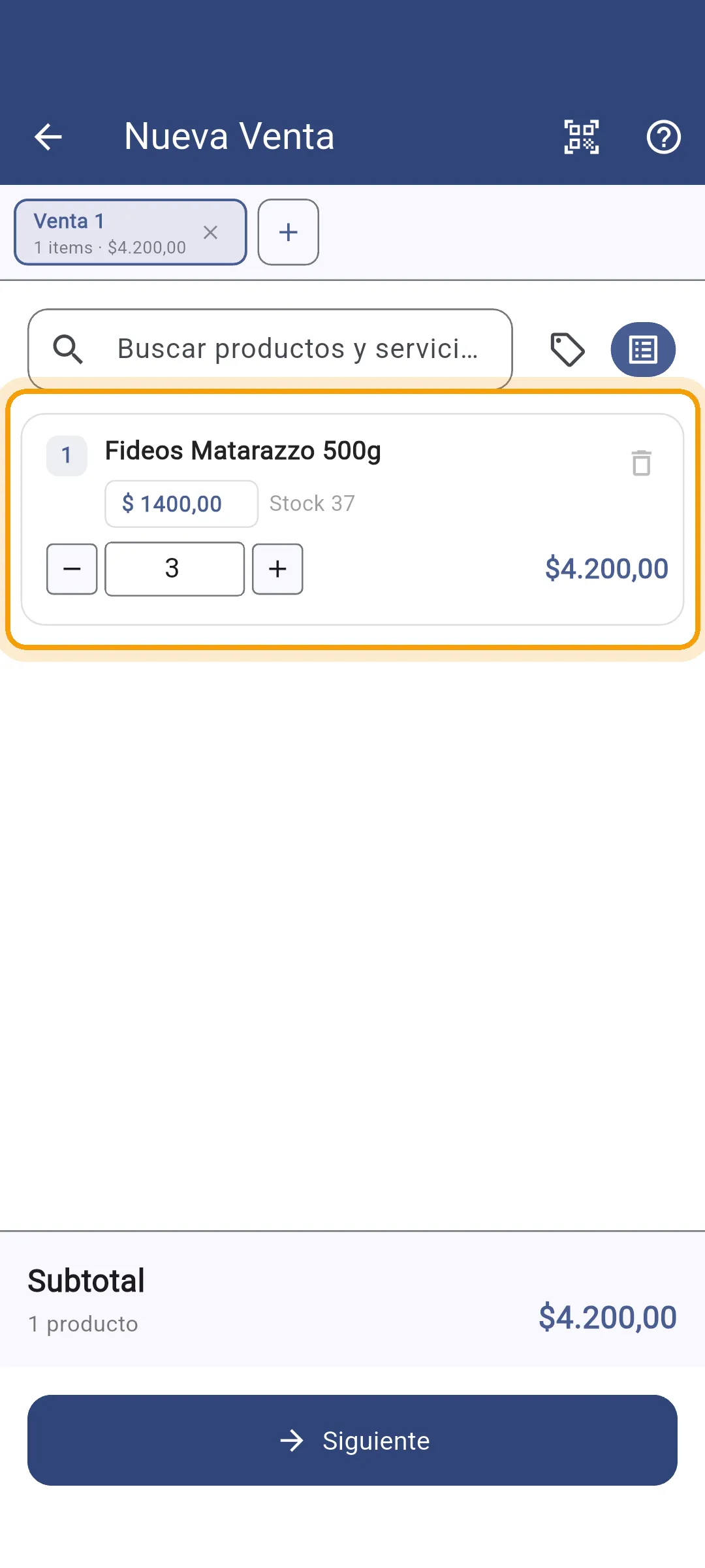 Tres unidades del producto en el carrito