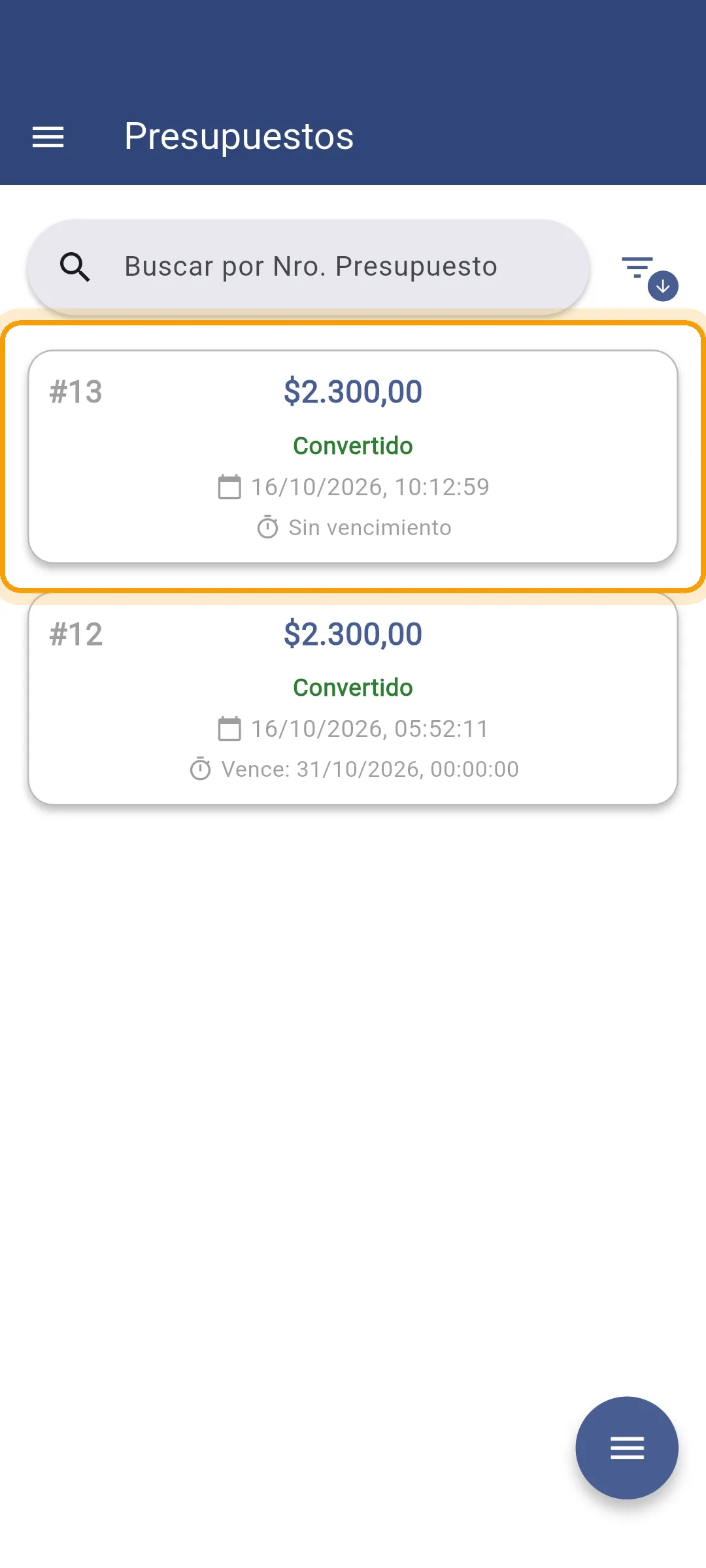 Presupuesto convertido, de vuelta en la lista